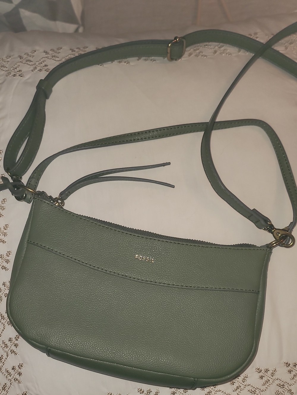 Fossil Sage Green Leather Crossbody Bag